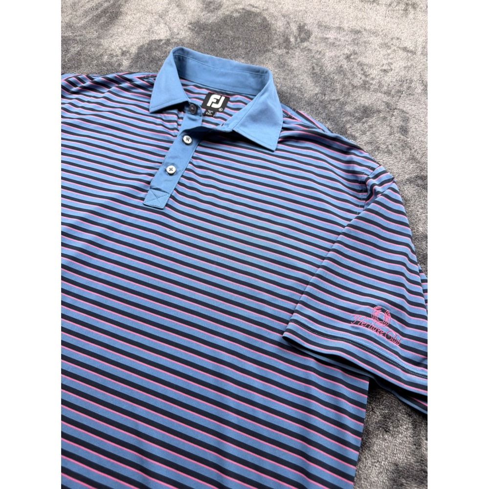 FootJoy Mens XL Striped‎ Golf Polo Shirt Blue Pink Heritage Club Short Sleeve